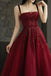 Gorgeous Burgundy Beading Prom Dresses A line Sequin Straps Tulle Evening Dress UQP0344