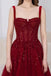 Gorgeous Burgundy Beading Prom Dresses A line Sequin Straps Tulle Evening Dress UQP0344