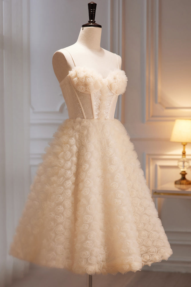 A Line Spaghetti Straps Tea Length Homecoming Dress, Sweetheart Prom Gown UQH0202
