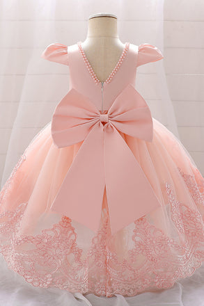 Burgundy Cap Sleeves High Low Flower Girl Dress with Lace Appliques UQF0006