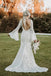 Elegant Mermaid V Neck Lace Long Sleeves Backless Wedding Dress With Train UQW0103