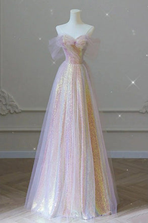 Fantasy Bling Sequined Prom Dress Off the Shoulder Long Formal Dress UQP0352