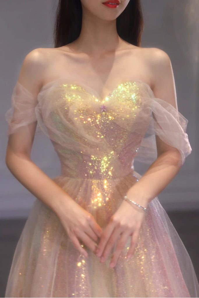 Fantasy Bling Sequined Prom Dress Off the Shoulder Long Formal Dress UQP0352