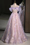 Floral Tulle Off Shoulder Party Dress, Gorgeous Long Prom Formal Gown UQP0323