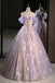 Floral Tulle Off Shoulder Party Dress, Gorgeous Long Prom Formal Gown UQP0323