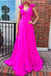 Blue V Neck Sleeveless Long Prom Dress with Ruffles, A Line Formal Gown UQP0303