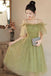 Green Off the Shoulder Straps Sparkly Tulle Homecoming Gown with Beading UQH0250