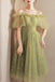 Green Off the Shoulder Straps Sparkly Tulle Homecoming Gown with Beading UQH0250