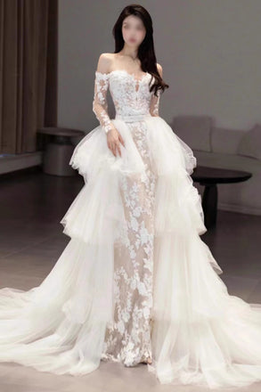 Gorgeous Off the Shoulder Long Sleeves Wedding Dress with Lace Applique UQW0140