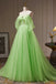 A Line Off the Shoulder Tulle Long Prom Dress, Green Formal Gown with Sequins UQP0269
