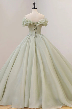 Ball Gown Off the Shoulder Green Prom Dress, Princess Quinceanera Dresses with Sequin UQP0244