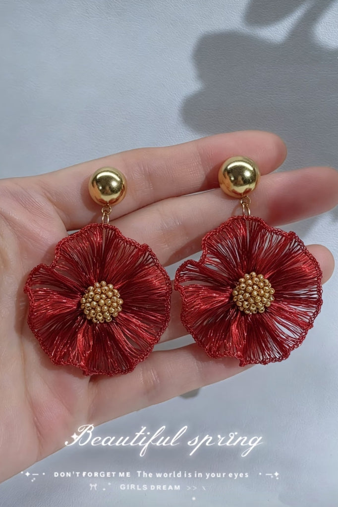 Handmade Silver Wire Crochet Flower Earrings, Copper Wire Earrings, Bridal Jewelry Gift UQJ001