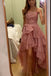 Fancy High Low Strapless Rose Gold Sequin Long Prom Dresses Evening Gown UQP0366