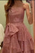 Fancy High Low Strapless Rose Gold Sequin Long Prom Dresses Evening Gown UQP0366