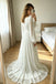 Ivory Flowy Boho Lace Chiffon Wedding Dress with Puff Long Sleeves UQW0146