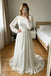 Ivory Flowy Boho Lace Chiffon Wedding Dress with Puff Long Sleeves UQW0146