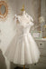Ivory Tulle Lace Short Prom Dress, Cute Puffy Homecoming Dresses with Bowknot UQH0186