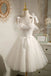 Ivory Tulle Lace Short Prom Dress, Cute Puffy Homecoming Dresses with Bowknot UQH0186