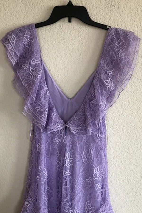 Lavender Lace V-Neck Long Prom Dress Sleeveless Evening Gown Party Dress UQP0364