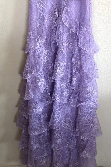 Lavender Lace V-Neck Long Prom Dress Sleeveless Evening Gown Party Dress UQP0364