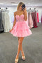 A Line Lace Appliques Tulle Layered Homecoming Dress, Sweetheart Short Prom Gown UQH0154