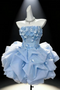 Puffy Strapless Light Blue Ruffled 3D Floral Short Homecoming Dress Cocktail Prom Gown UQH0275