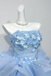 Puffy Strapless Light Blue Ruffled 3D Floral Short Homecoming Dress Cocktail Prom Gown UQH0275