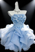 Puffy Strapless Light Blue Ruffled 3D Floral Short Homecoming Dress Cocktail Prom Gown UQH0275