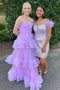 Lilac Sweetheart Tulle Long Prom Dress with Ruffles, A Line Floor Length Formal Gown UQP0287