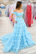 A Line Tiered Tulle Off the Shoulder Split Prom Dress Evening Formal Dress UQP0286