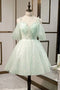 Mint Green Sweetheart Neck Tulle Short Prom Dresses, Puffy Homecoming Gown with Flower UQH0206