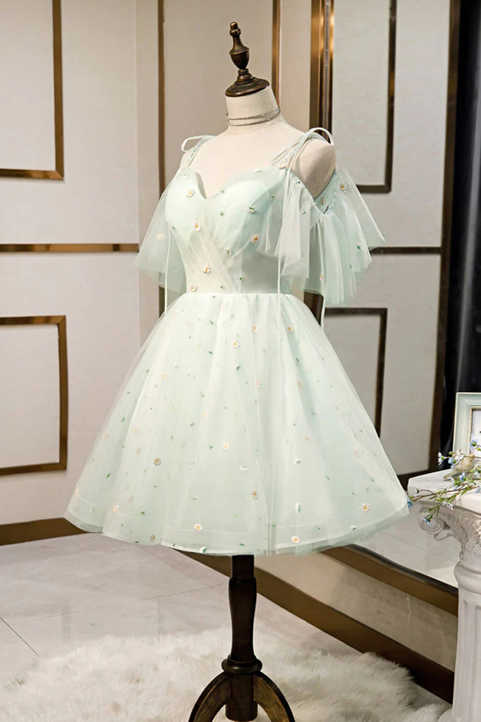 mint green homecoming dress Mint Green Sweetheart Neck Tulle Short Prom Dresses, Puffy Homecoming – Uniquedresss