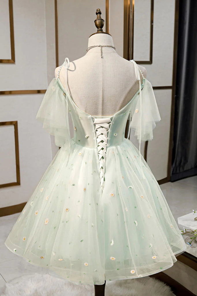 Mint Green Sweetheart Neck Tulle Short Prom Dresses, Puffy Homecoming Uniquedresss Mint Green Sweetheart Neck Tulle Short Prom Dresses, Puffy Homecoming Uniquedresss