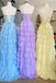 A Line Tiered Sleeveless Long Prom Dresses with Lace Bodice and Ruffle Skirt UQP0258