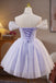 Princess Off the Shoulder Tulle Homecoming Dress with Lace, Lavender Prom Gown UQH0285
