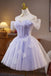 Princess Off the Shoulder Tulle Homecoming Dress with Lace, Lavender Prom Gown UQH0285