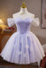 Princess Off the Shoulder Tulle Homecoming Dress with Lace, Lavender Prom Gown UQH0285