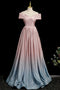 Ombre A Line Off the Shoulder Prom Gown, Pink Sparkly Long Evening Dress UQP0283