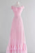 New Arrive Pink Long Prom Dress with Cap Sleeves, A Line Long Evening Gown UQP0317