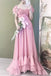 New Arrive Pink Long Prom Dress with Cap Sleeves, A Line Long Evening Gown UQP0317