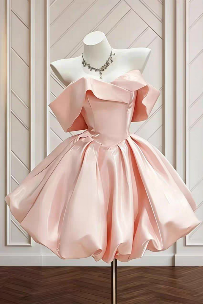 Pink Elegant A-Line Off-Shoulder Short Sweeet 16 Homecoming Dress Party Gown UQH0277