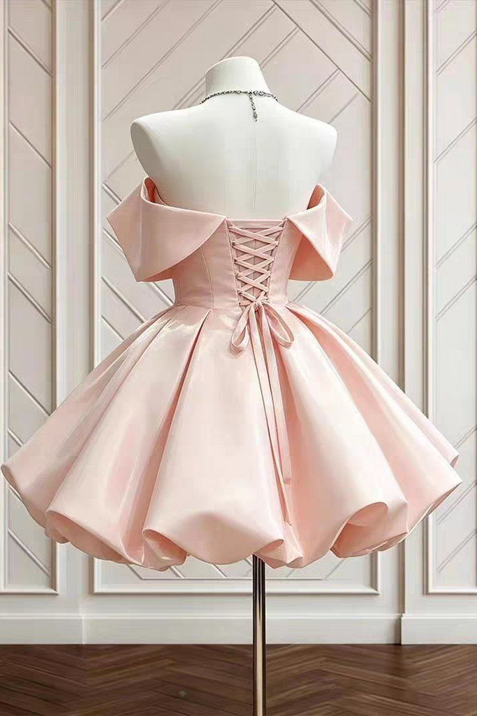 Pink Elegant A-Line Off-Shoulder Short Sweeet 16 Homecoming Dress Party Gown UQH0277