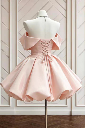 Pink Elegant A-Line Off-Shoulder Short Sweeet 16 Homecoming Dress Party Gown UQH0277