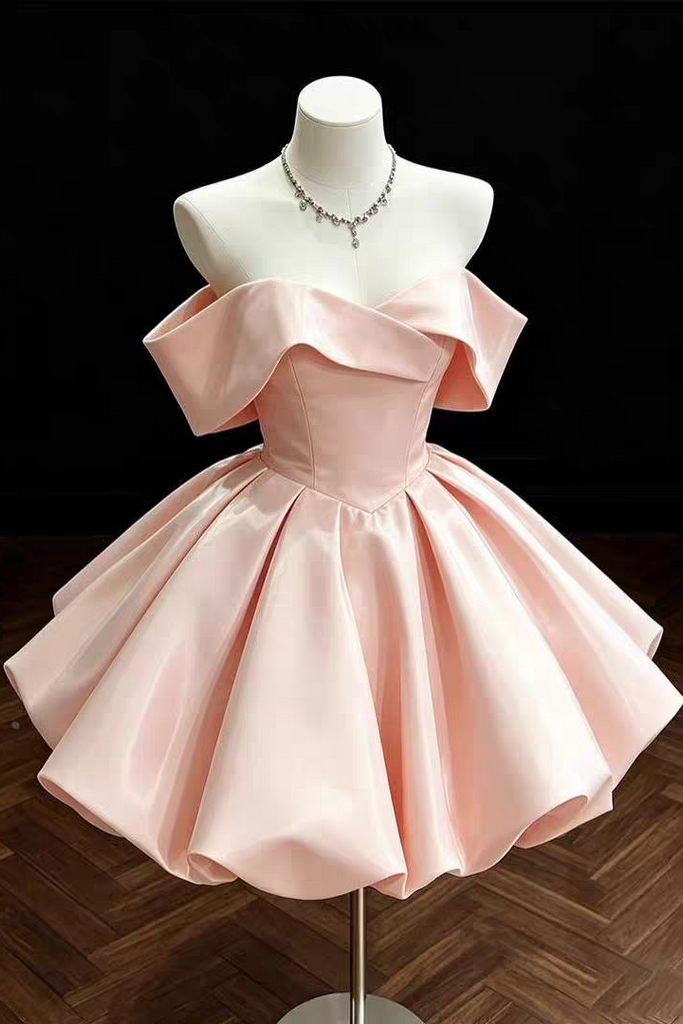 Pink Elegant A-Line Off-Shoulder Short Sweeet 16 Homecoming Dress Party Gown UQH0277