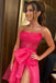 Pink Strapless Organza Long Prom Dress, Tiered Evening Formal Gown With Slit UQP0320