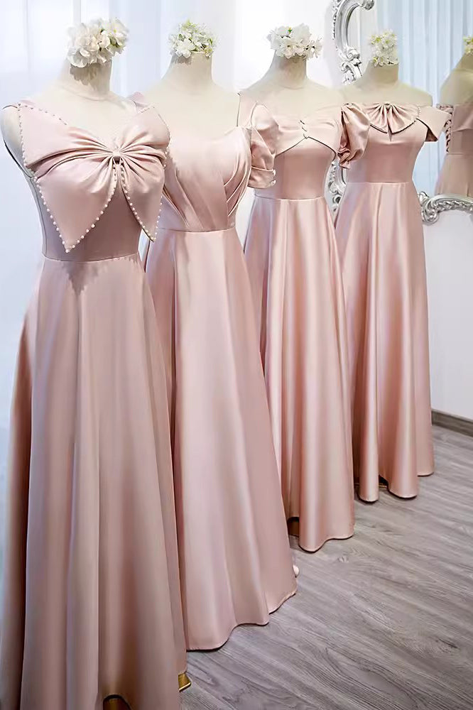 A Line New Style Satin Bridesmaid Dress, Pink Cheap Multiple Styles Fl