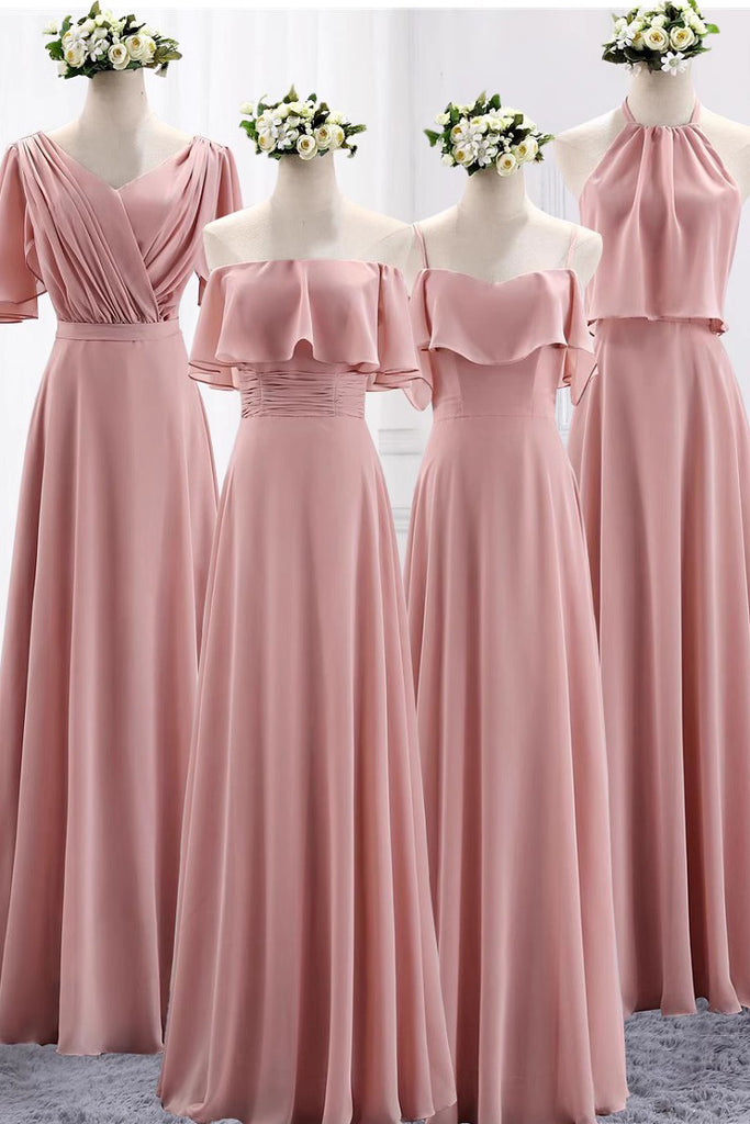 A Line New Style Chiffon Bridesmaid Dress, Pink Multiple Styles Long Dresses UQB0033