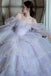 Princess Off the Shoulder Long Sleeves Tulle Prom Dress, Sparkly Beading Formal Gown UQP0270