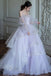 Princess Off the Shoulder Long Sleeves Tulle Prom Dress, Sparkly Beading Formal Gown UQP0270