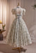 Princess A Line High Neck Tea Length Prom Dress, Homecoming Gown with Beads UQH0164